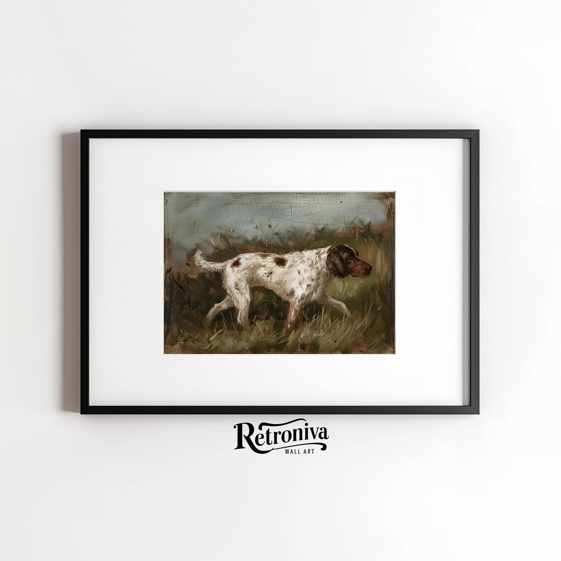 Hunting Dog in Grassy Field Vintage Antique Bird Dog Painting Poster - Image 6