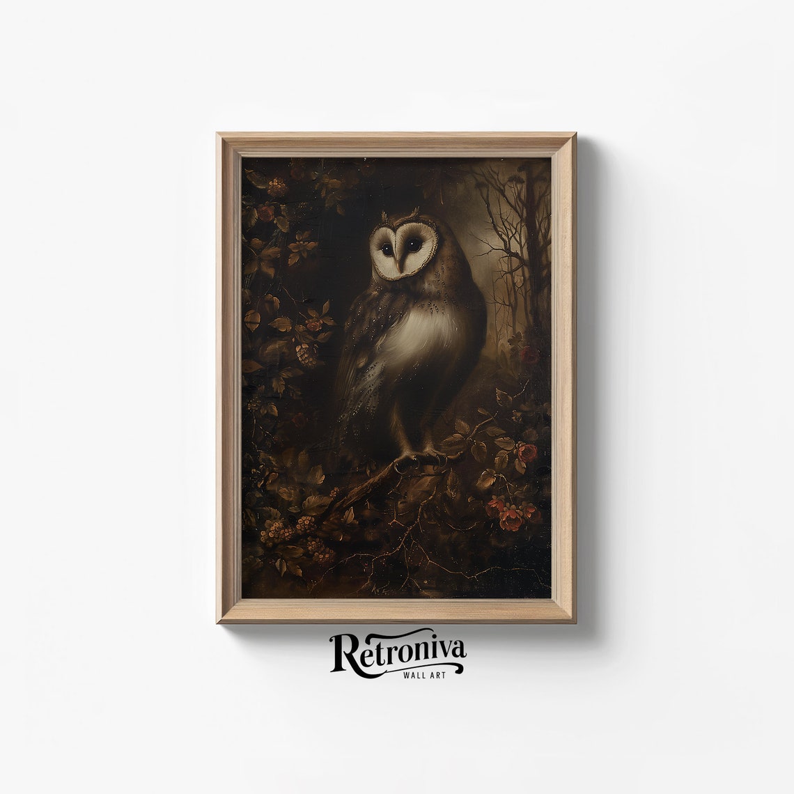 Antique Owl Portrait Oil Painting Dark Academia Amimal Print Vintage Bird Painting Moody Wall Art Retroniva Art Anm 005