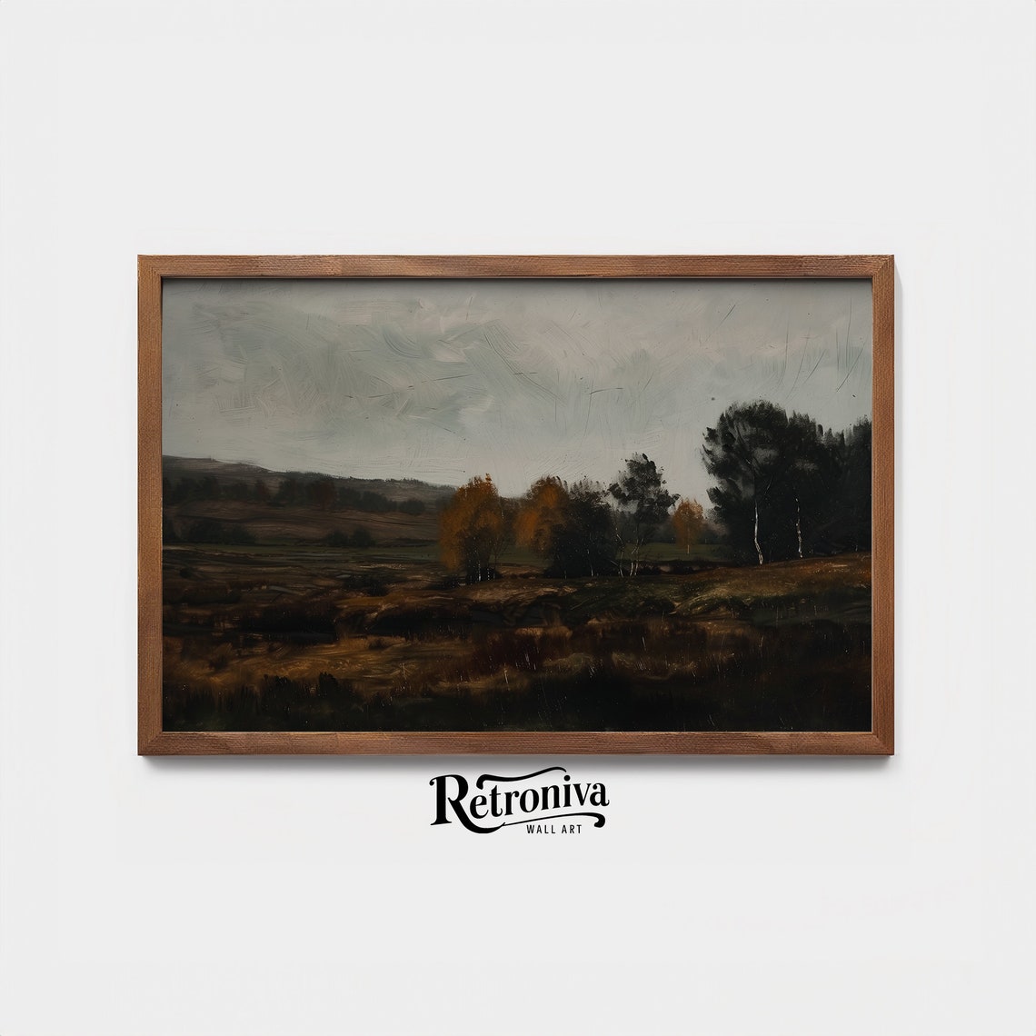 Dark Moody Autumn Marsh Fields Sparse Trees Vintage Landscape Poster - Image 4