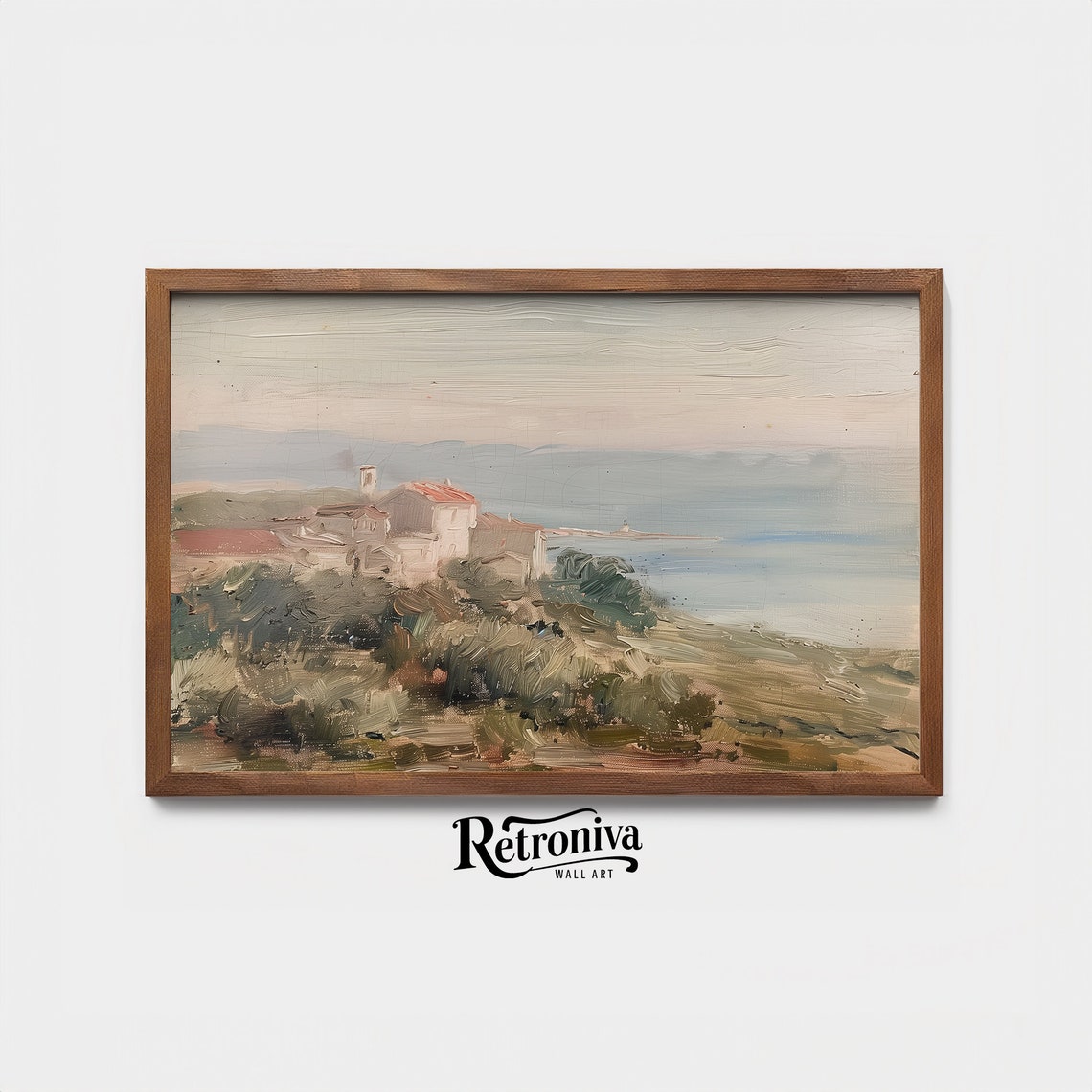 Coastal Village Hill Vintage Mediterranean Seascape Painting Poster - Image 4