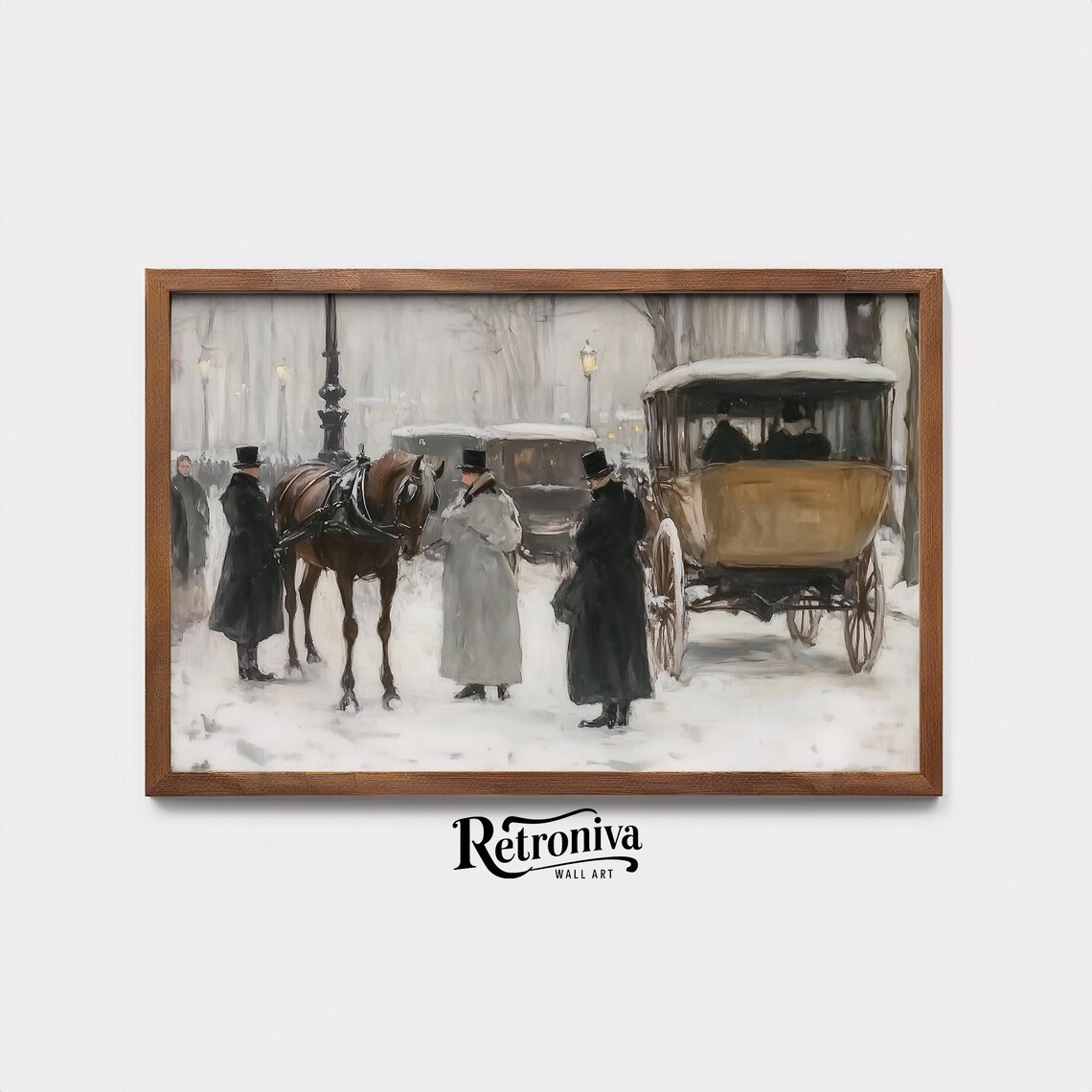 Victorian Snowy Street Horse Carriages Vintage Winter City Poster - Image 4