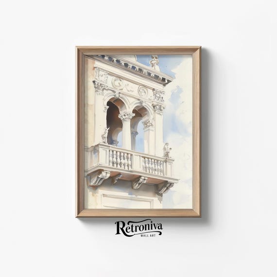 Italian Architecture Vintage Light Academia Wall Decor Antique Architecture Painting Minimalist Wall Art Retroniva Art Arc 003