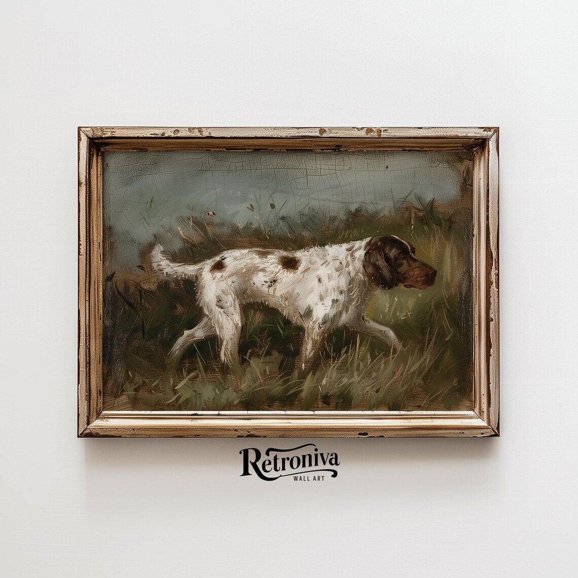 Hunting Dog in Grassy Field Vintage Antique Bird Dog Painting Poster - Image 4