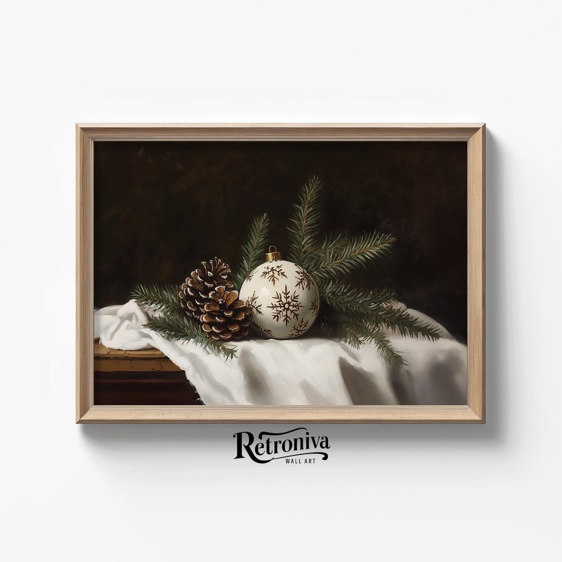 Christmas Still Life With Pinecones And Snowflake Ornament Poster