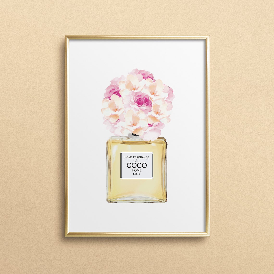 Coco Home Paris Peony Yellow Perfume Bottle Watercolor Poster