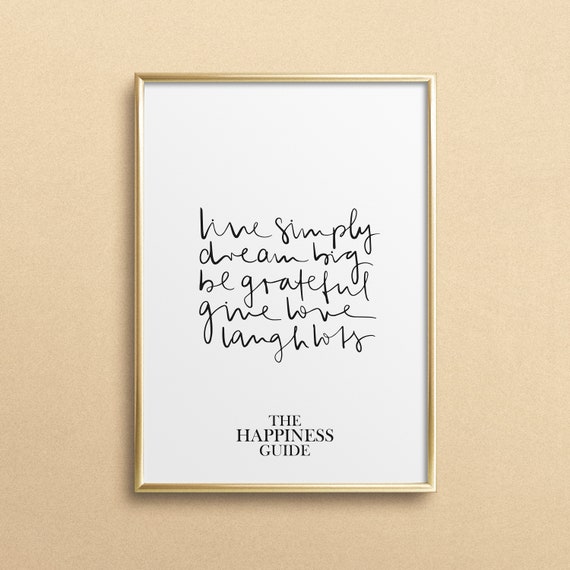 Poster Print Wallart Fine Art Print Quotes Sayings Typography Art The Happiness Guide Gift Idea Inspiration Fortunate Friends