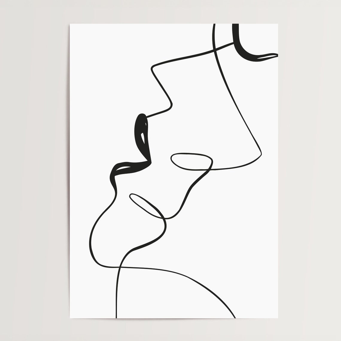 Two Become One Line Art Kissing Couple Black White Romantic Poster - Image 3