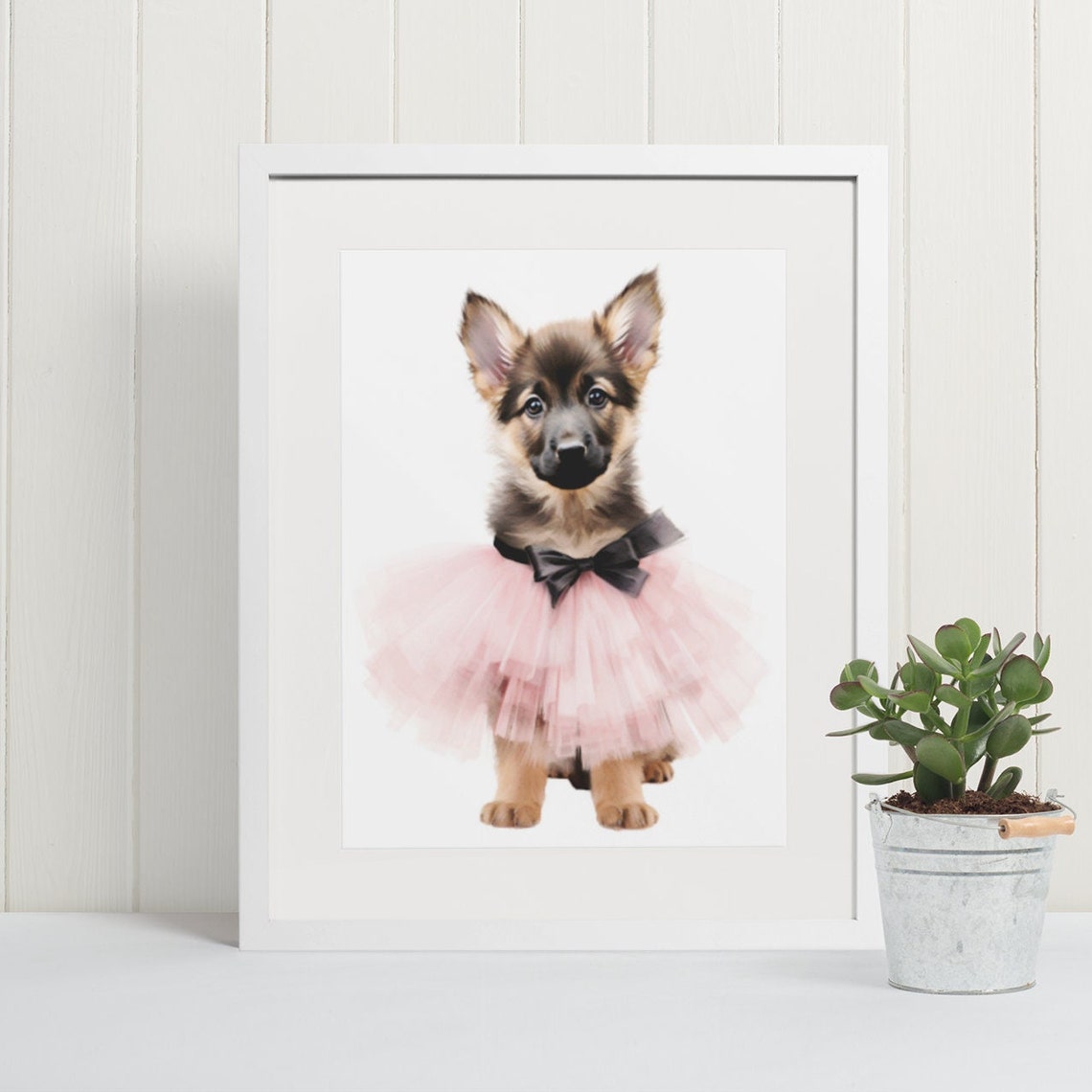German Shepherd Puppy in Pink Tutu with Black Bow Ballet Poster