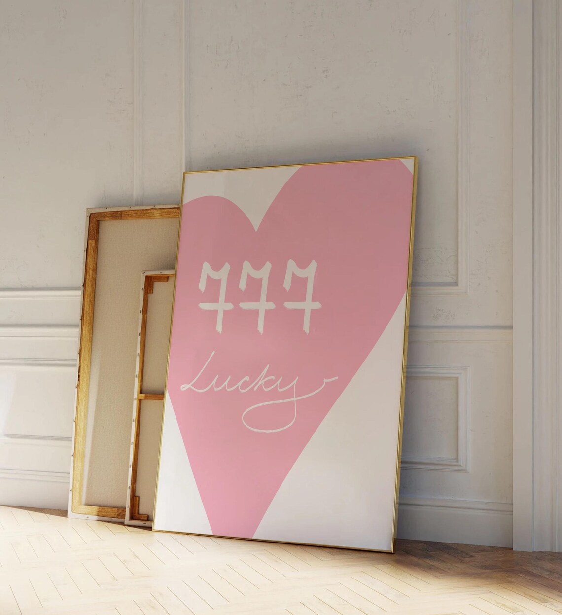 777 Lucky Angel Number Pink Heart Spiritual Numerology Quote Poster - Image 2