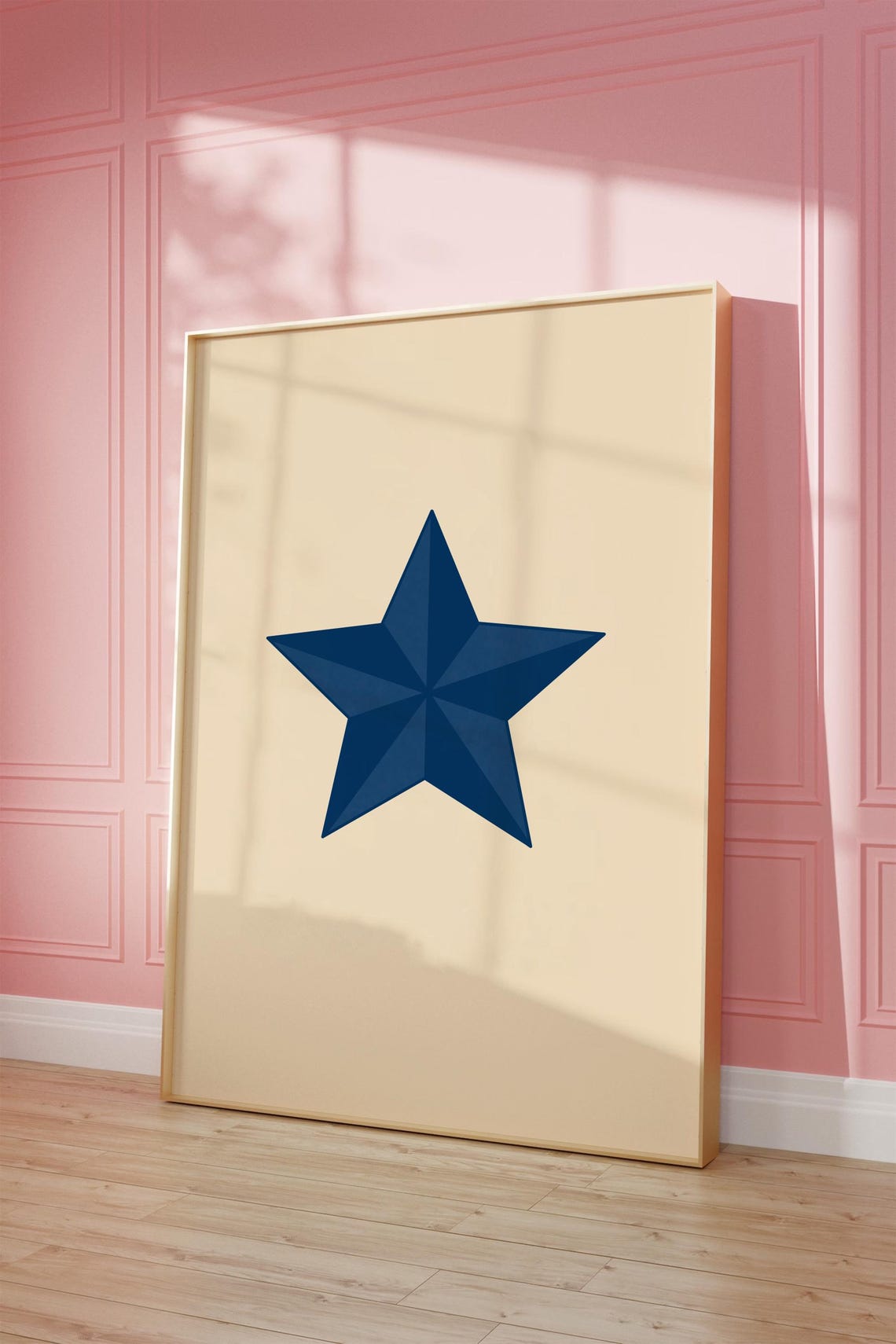Navy Blue Geometric Star Cream Minimalist Modern Decor Poster - Image 3