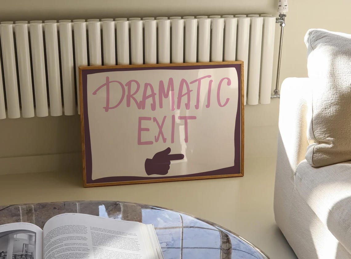 Dramatic Exit Pink Lettering Wide Horizontal Door Sign Poster - Image 2
