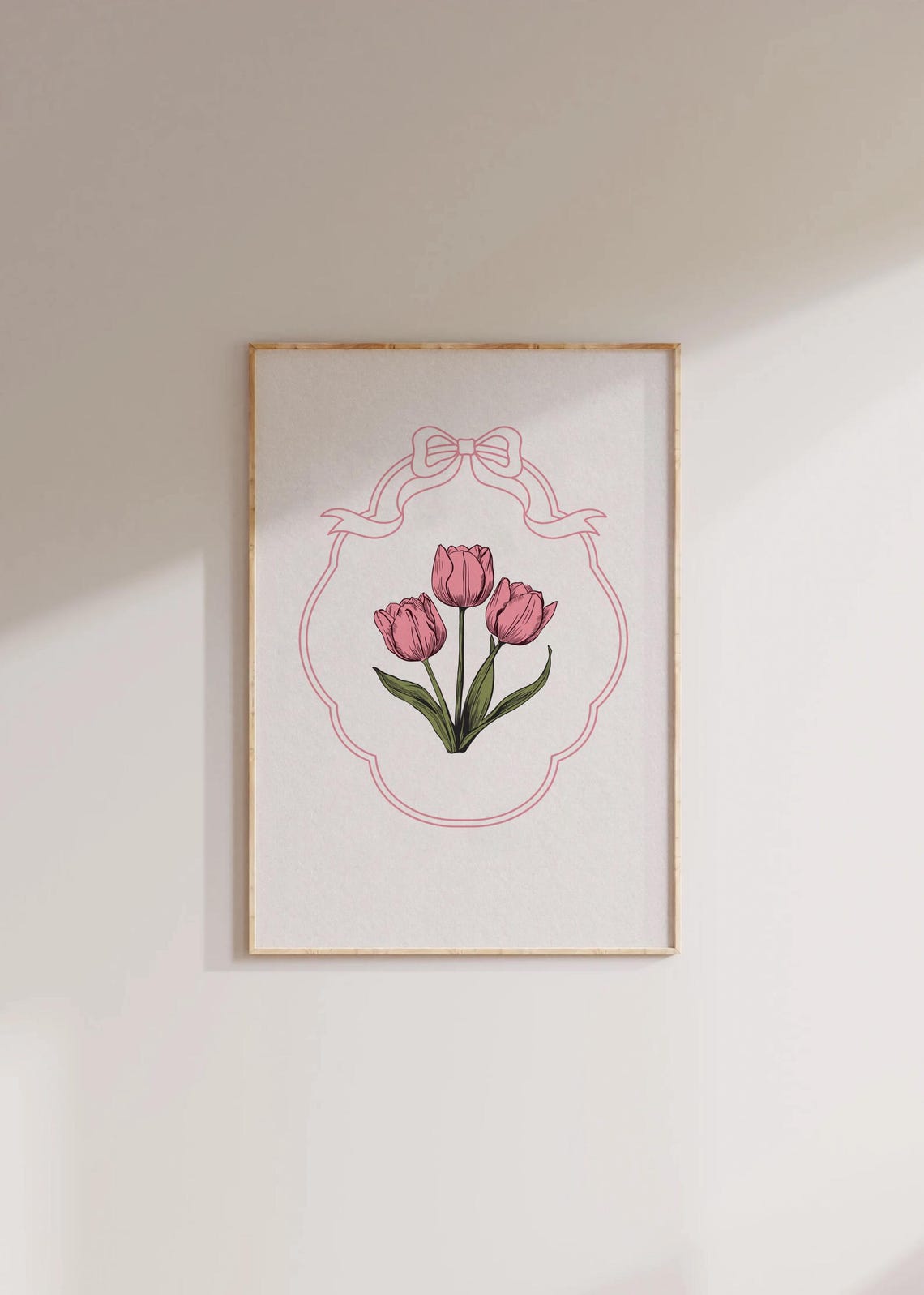 Pink Tulip Botanical Illustration with Pink Ribbon Bow Frame Poster - Image 3