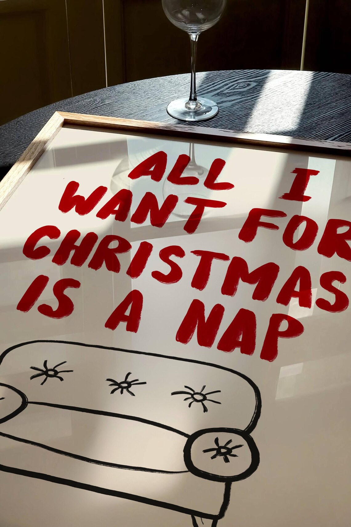 All I Want For Christmas Is A Nap Funny Red Holiday Poster with Couch - Image 3