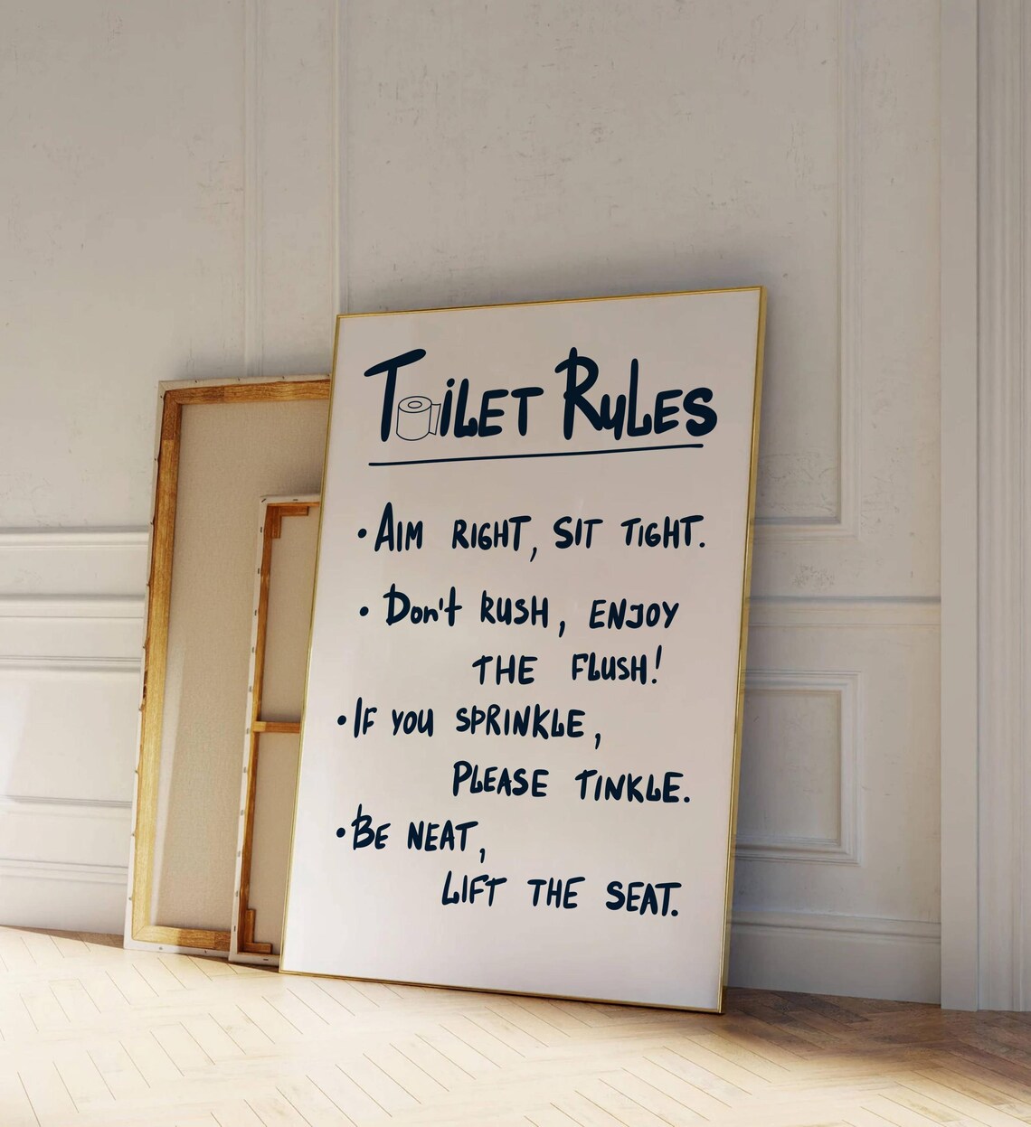Toilet Rules Aim Right Sit Tight Funny Navy Bathroom Wall Poster - Image 2