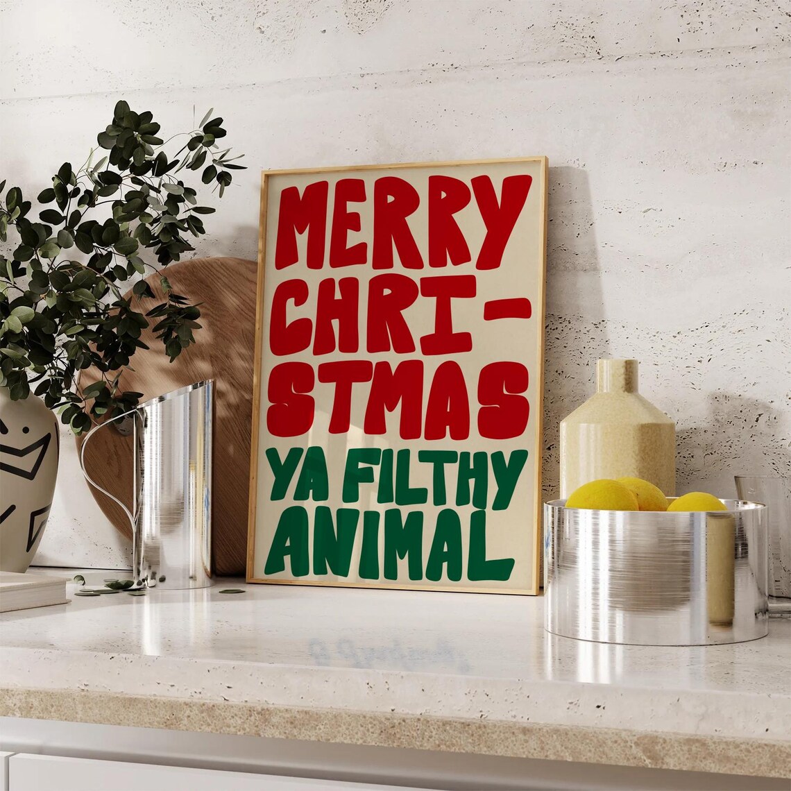 Merry Christmas Ya Filthy Animal Red Green Funny Holiday Poster - Image 3