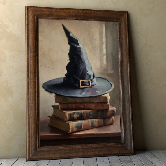Vintage Witch Hat Resting On A Stack Of Old Books Halloween Poster