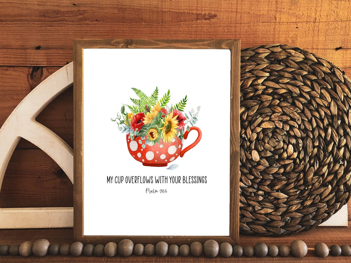 Psalm 235 My Cup Overflows With Your Blessings Inspirational Home Decor Scripture Sign 5x7 8x10 11x14 16x20 Sunflower Floral Mug - Image 7