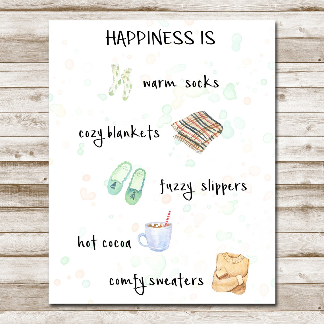 Happiness Is Warm Socks Cozy Blankets Fuzzy Slippers Cocoa Wall Art - Image 4