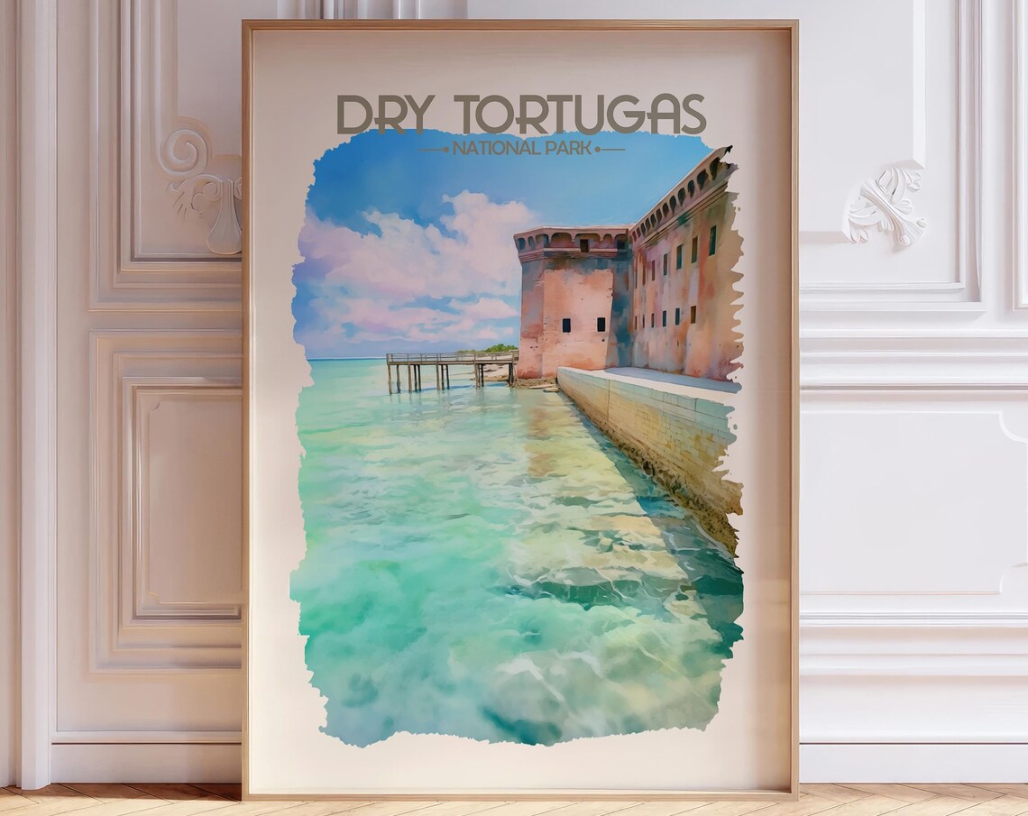 Dry Tortugas National Park Historic Fort Watercolor Travel Poster