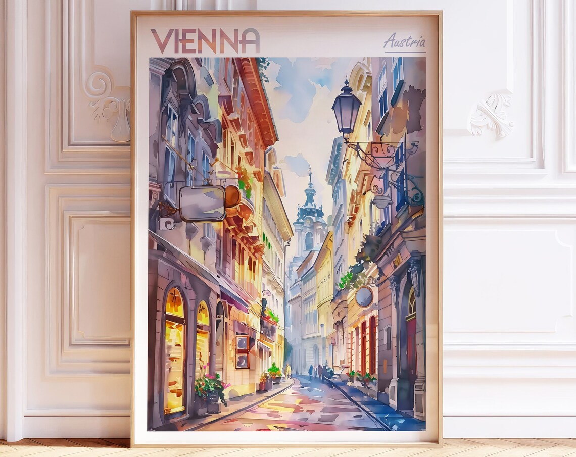 Vienna City Watercolor Travel Poster, Austria