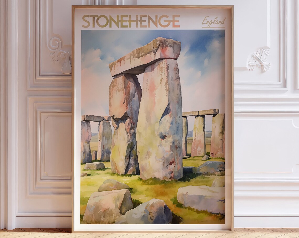 Stonehenge England Watercolor Travel Poster of the Iconic Stone Circle