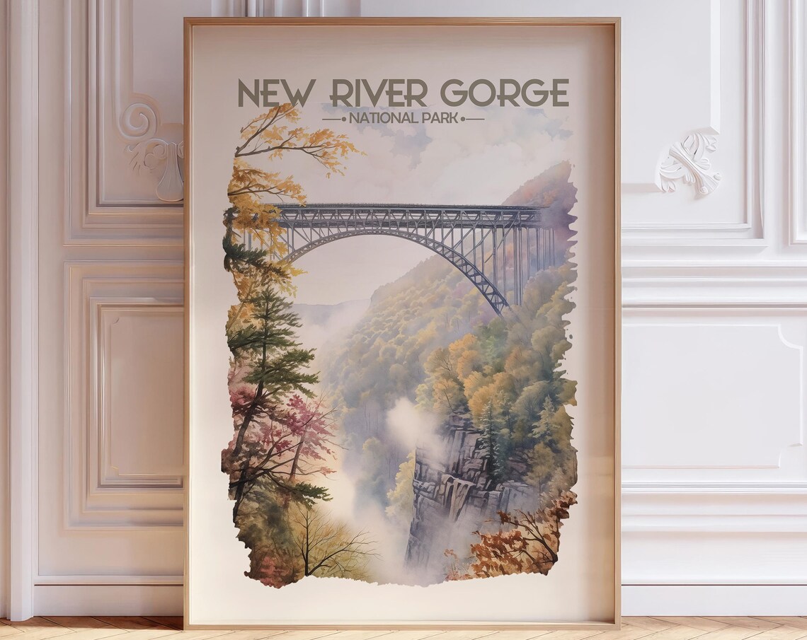 New River Gorge National Park Watercolor Travel Poster