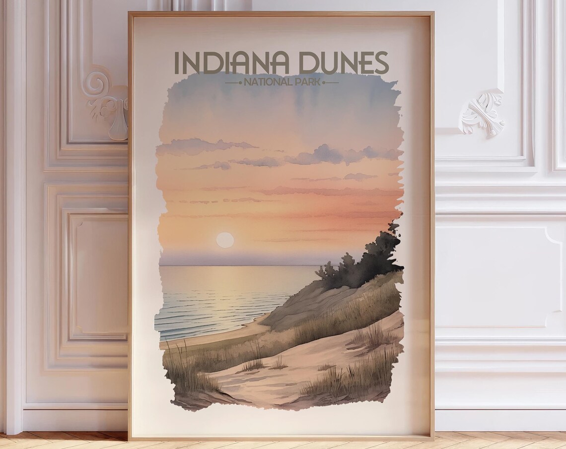 Indiana Dunes National Park Watercolor Travel Poster