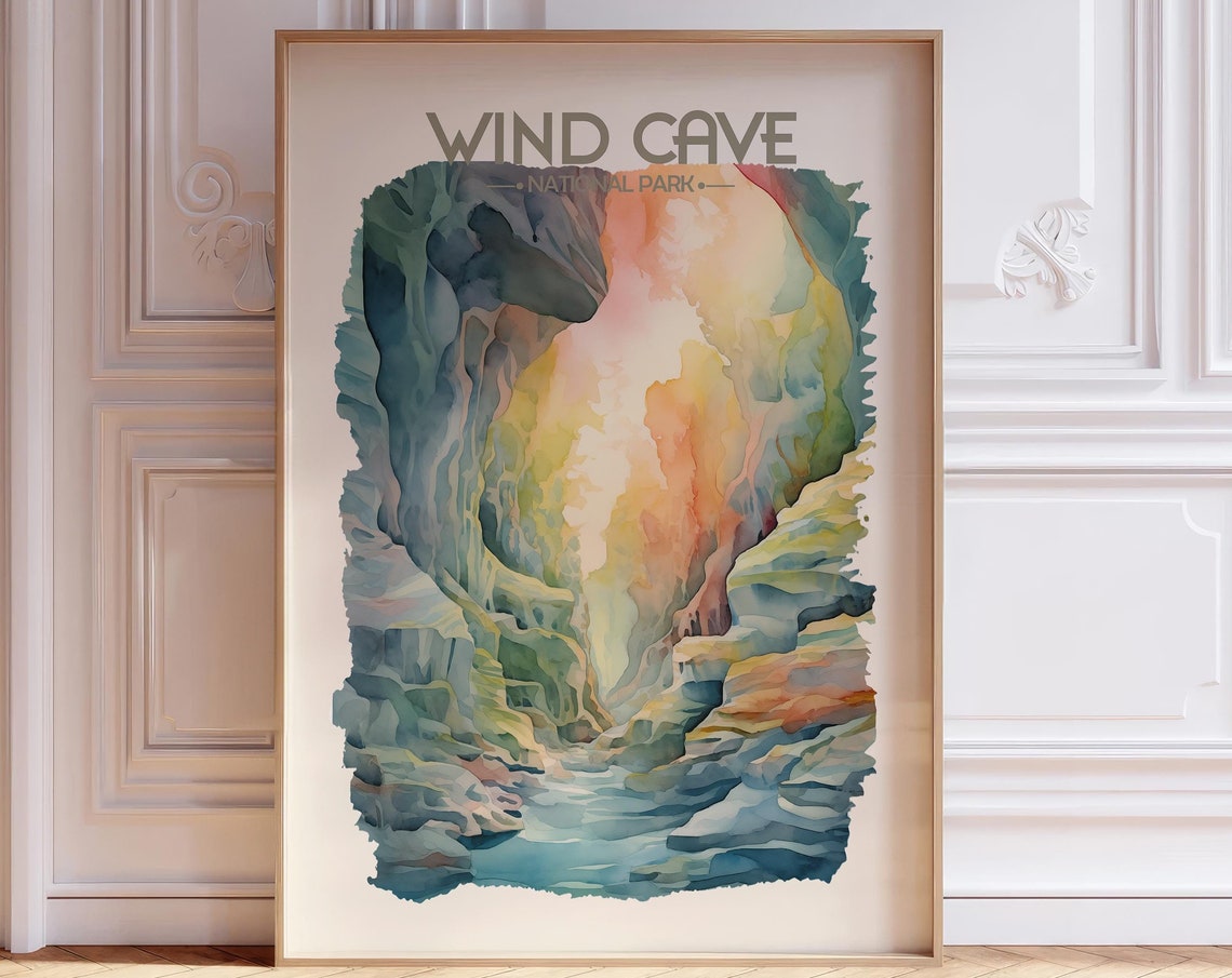 Wind Cave National Park Sunlit Cave Interior Watercolor Poster
