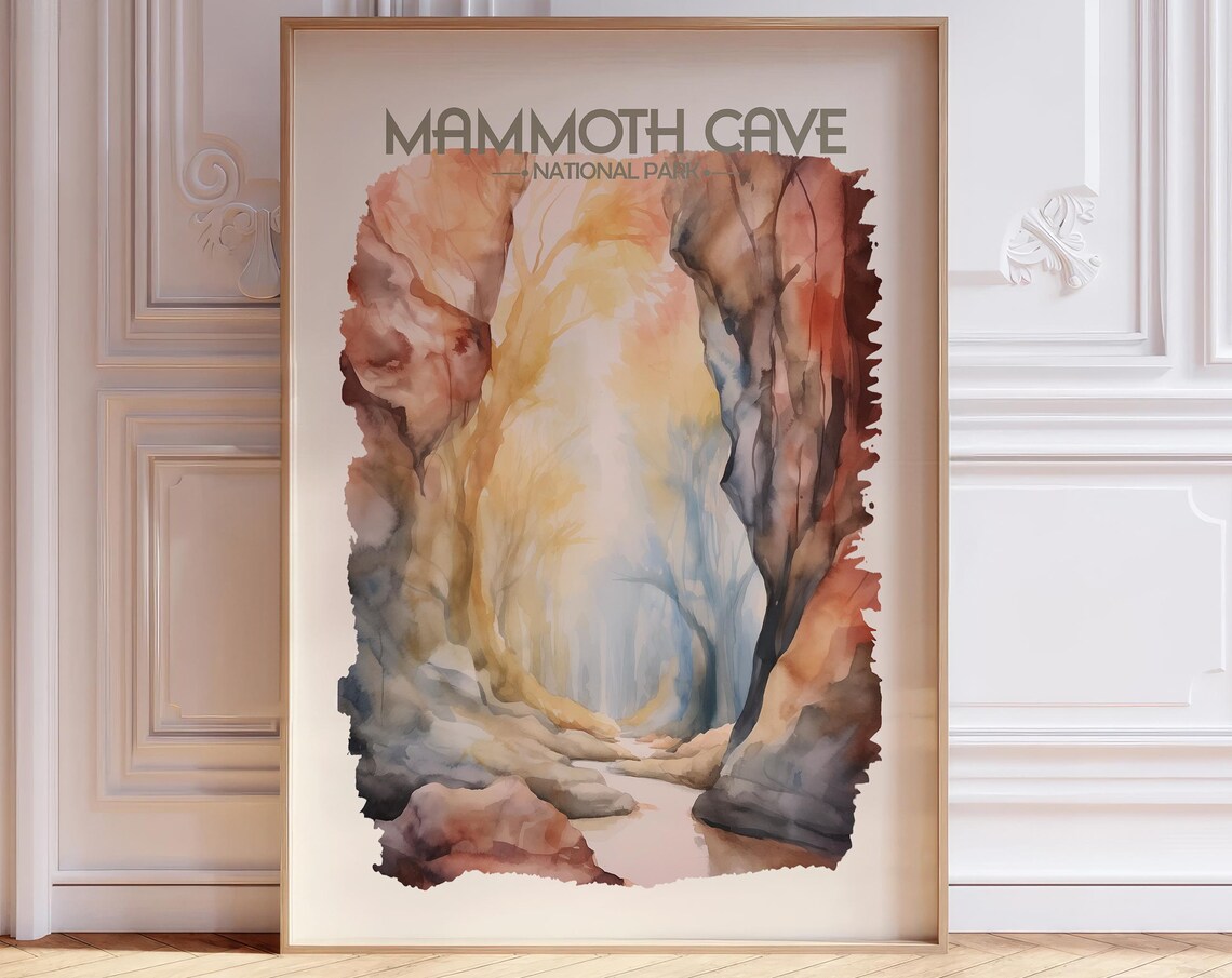 Mammoth Cave National Park Watercolor Canyon Landscape Art Poster