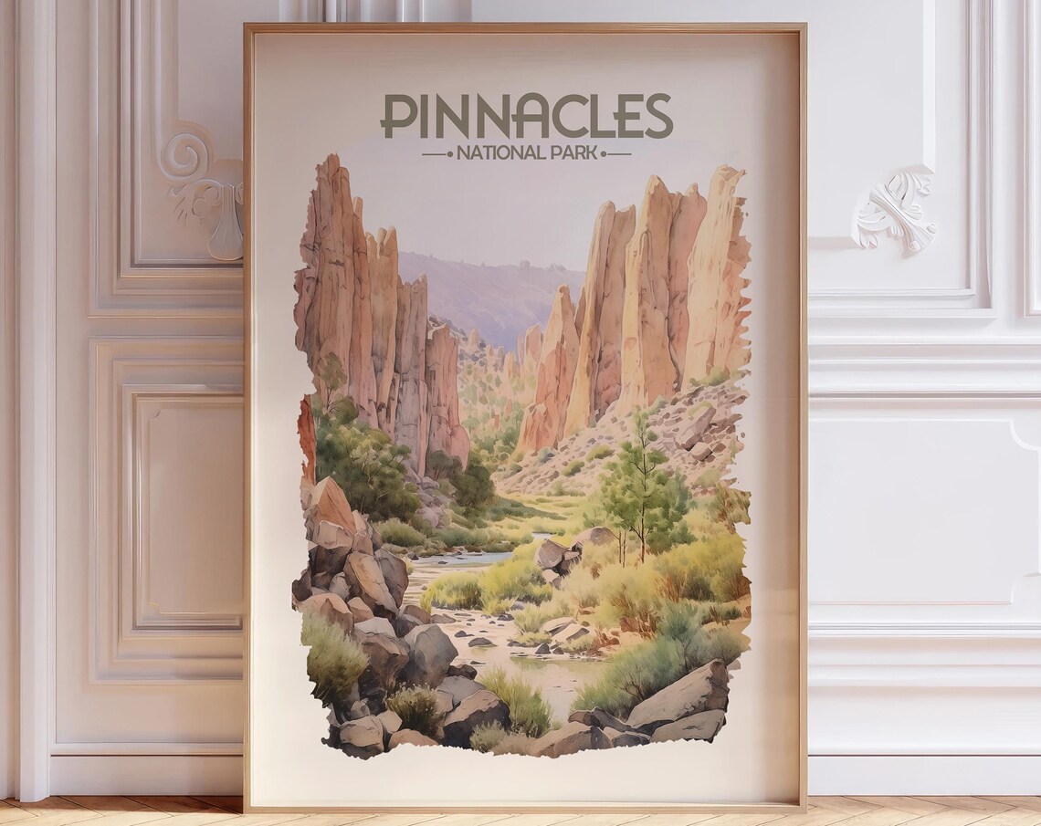 Pinnacles National Park Watercolor Rock Spires Canyon Art Poster