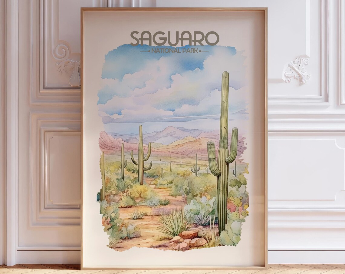 Saguaro National Park Watercolor Desert Cactus Landscape Art Poster