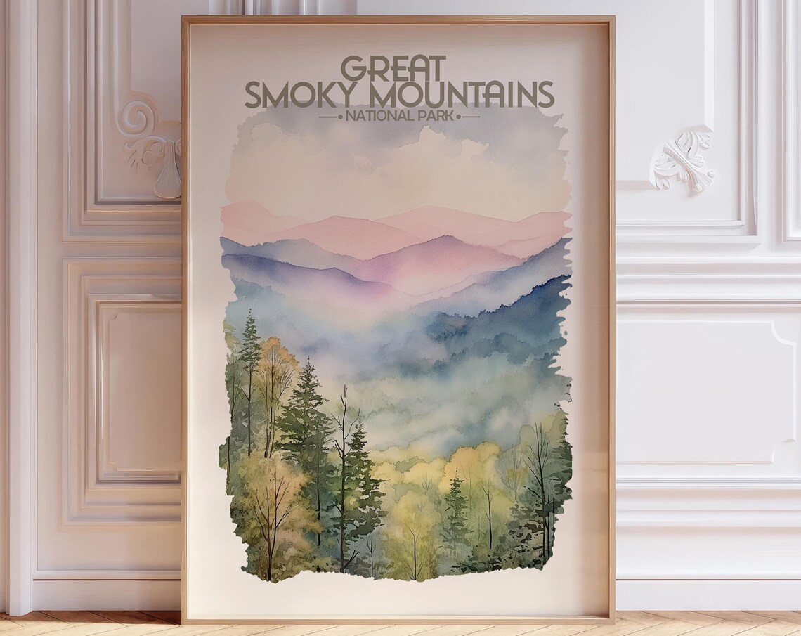 Great Smoky Mountains National Park Misty Ridges Watercolor Poster