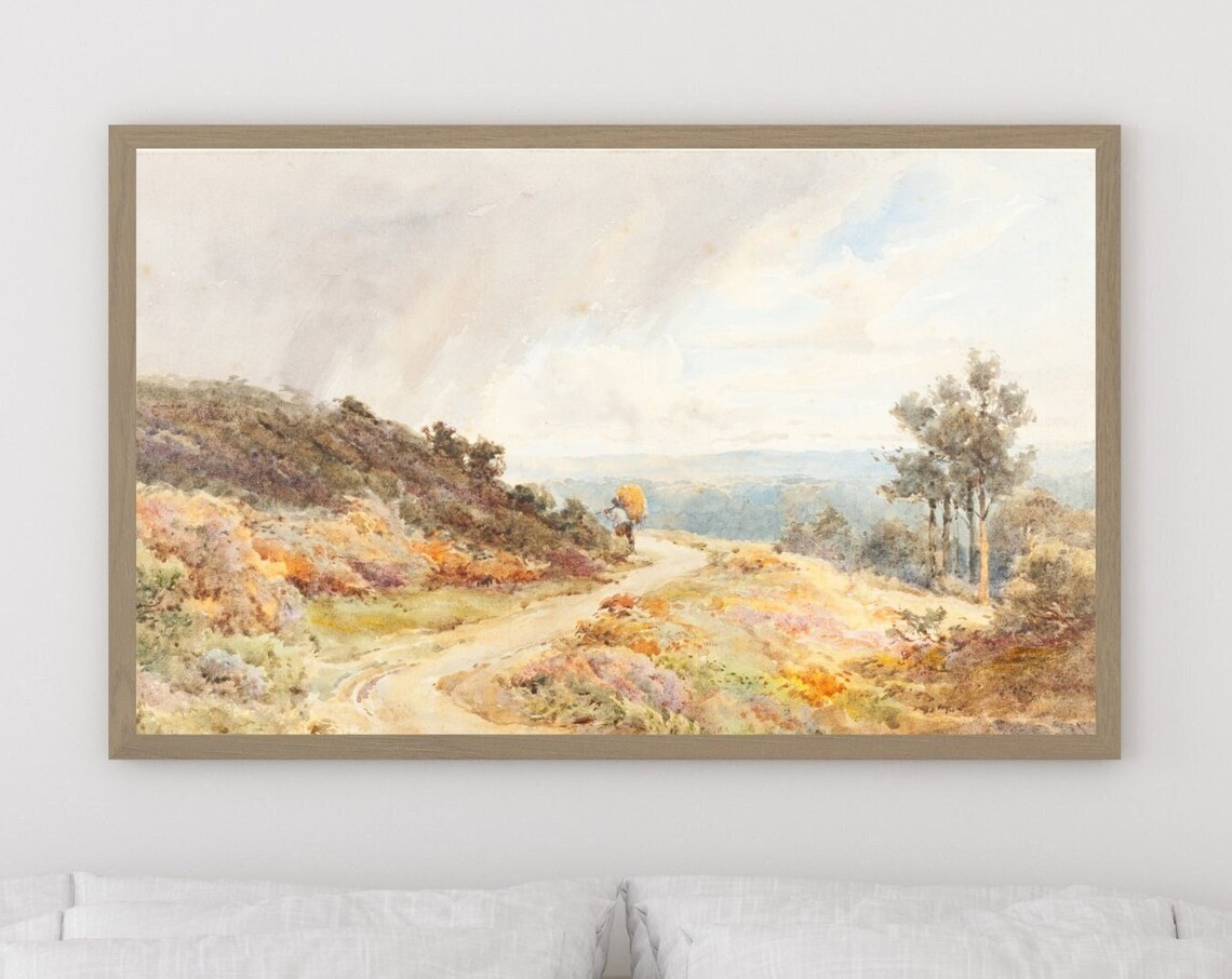 Winding Country Road Through Autumn Hillside Watercolor Poster - Image 2