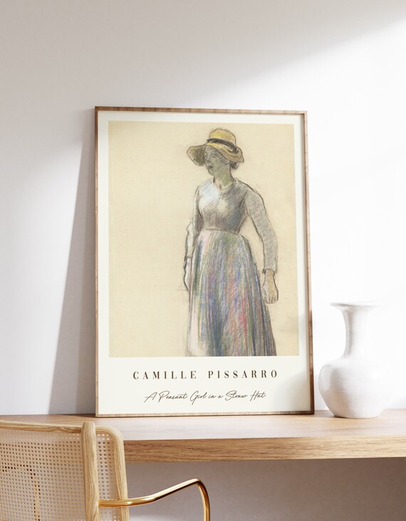 Camille Pissarro Peasant Girl Straw Hat Vintage Sketch Art Poster