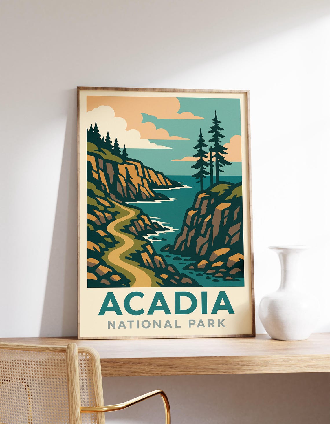 Acadia National Park Rugged Maine Rocky Coast Vintage Travel Poster