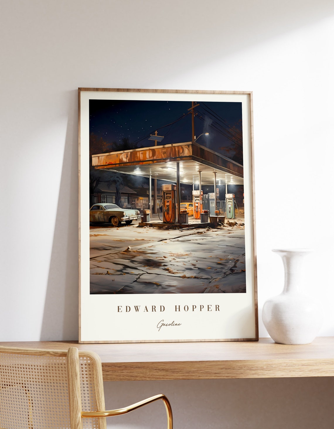 Edward Hopper Gasoline Retro Night Gas Station Vintage Art Poster