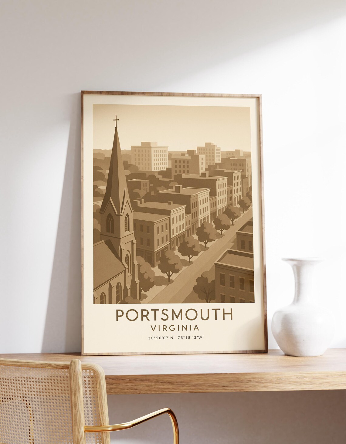 Portsmouth Virginia Historic Downtown Sepia Cityscape Poster