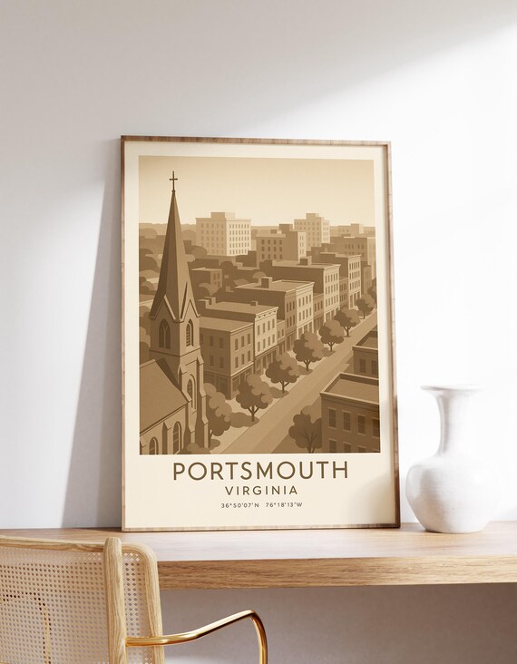 Portsmouth Virginia Poster Historic Downtown Print Cityscape Art Wall Decor