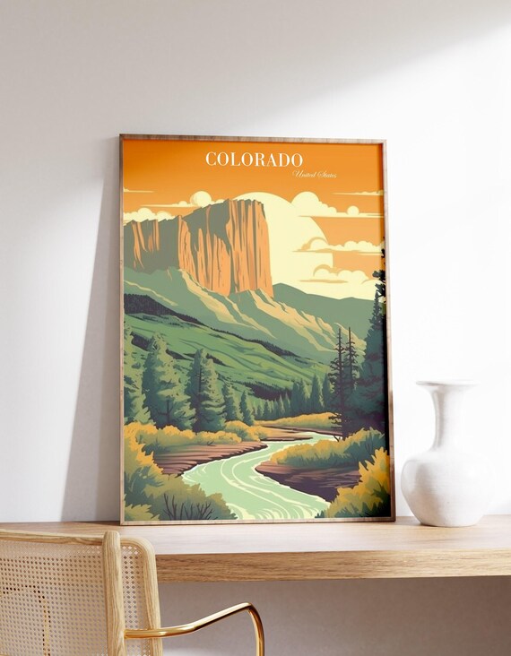Colorado Mesa Sunset United States Vintage Mountain Travel Poster