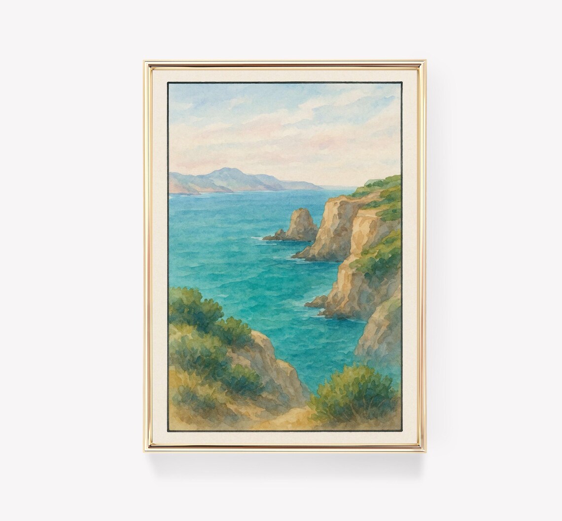 Amalfi Coast Vintage Travel Poster, Mediterranean Decor