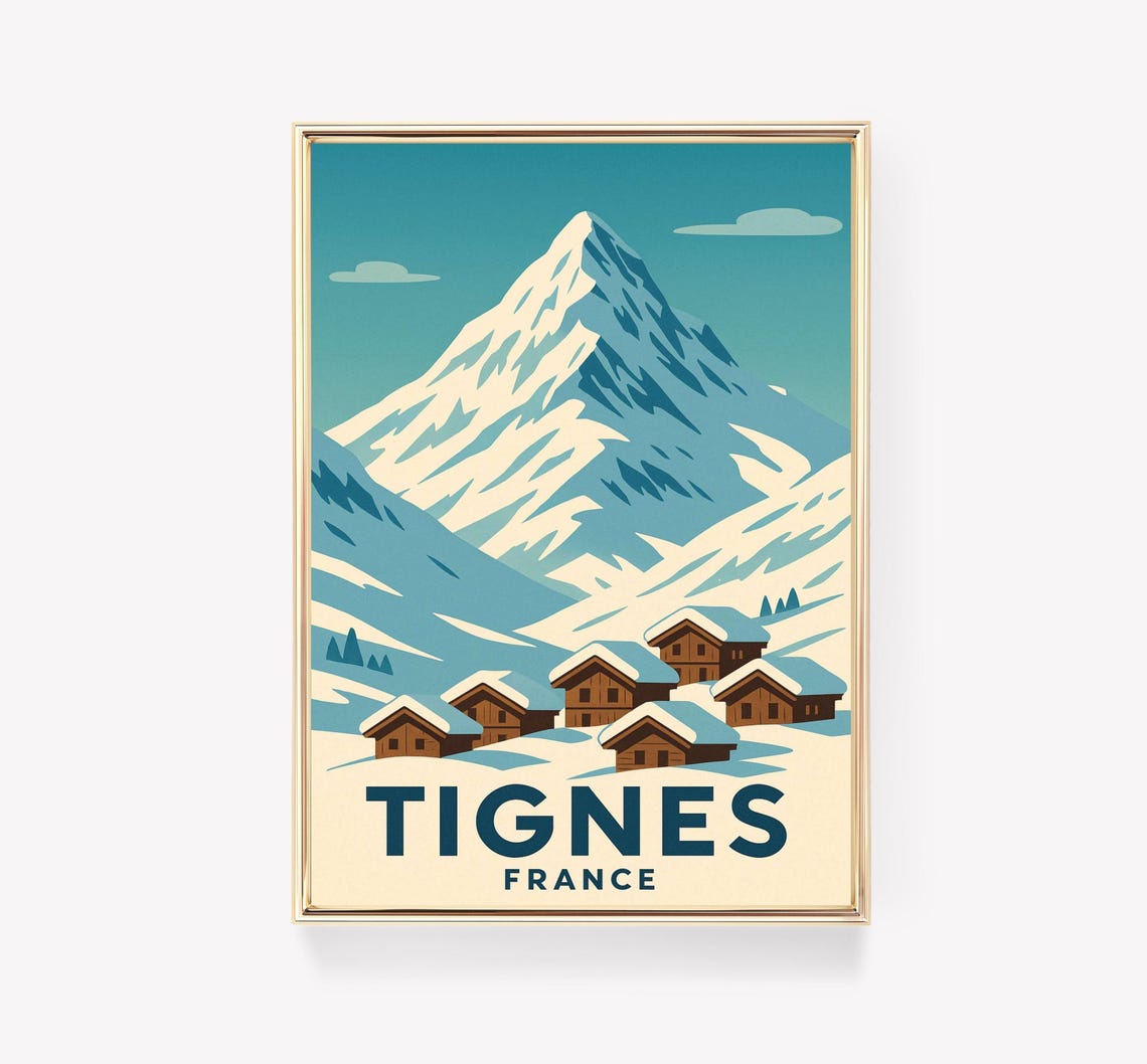 Tignes France Vintage Alpine Ski Resort Snowy Peak Travel Poster