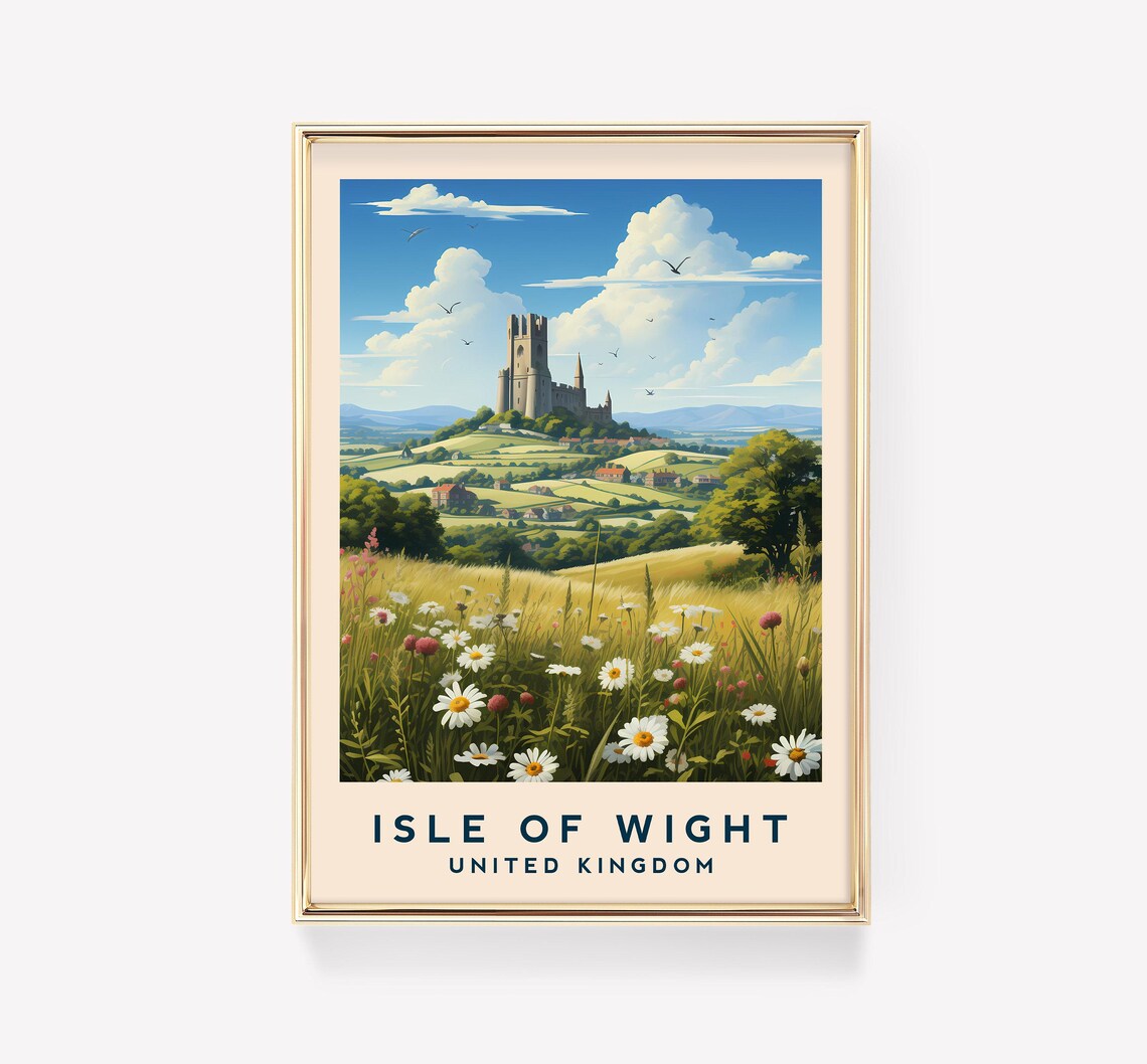 Isle of Wight United Kingdom Castle Hills Wildflowers Travel Poster