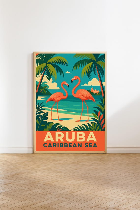Aruba Vintage Travel Poster Caribbean Sea Wall Art Print Retro Decor Gift