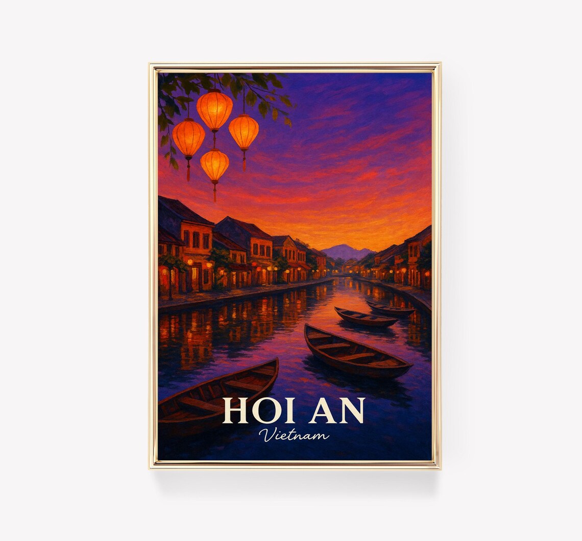 Hoi An Vintage Travel Poster, Vietnam Art Print