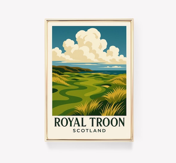 Royal Troon Scotland Links Golf Course Vintage Travel Poster