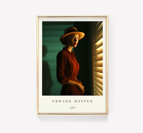 Edward Hopper Light Portrait Woman Straw Hat Golden Window Blinds Poster
