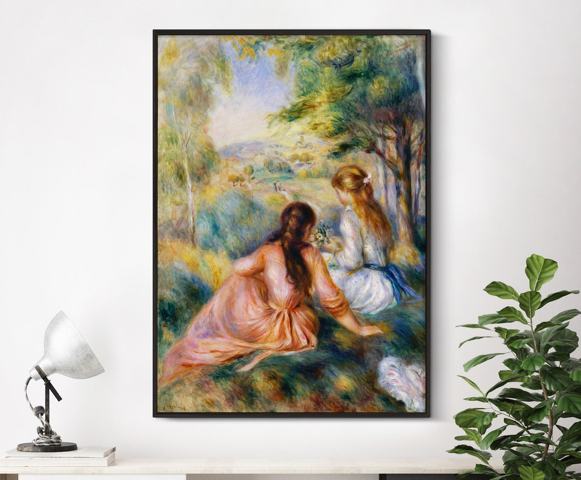 Auguste Renoir In The Meadow 1888 Vintage Antique Painting Home Bedroom Landscape Decor Poster Print Woman Portrait Wall Art