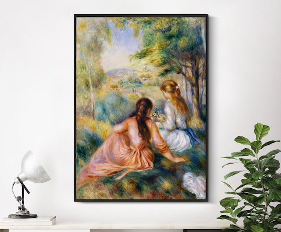 Auguste Renoir In the Meadow 1888 Two Women Impressionist Vintage Poster