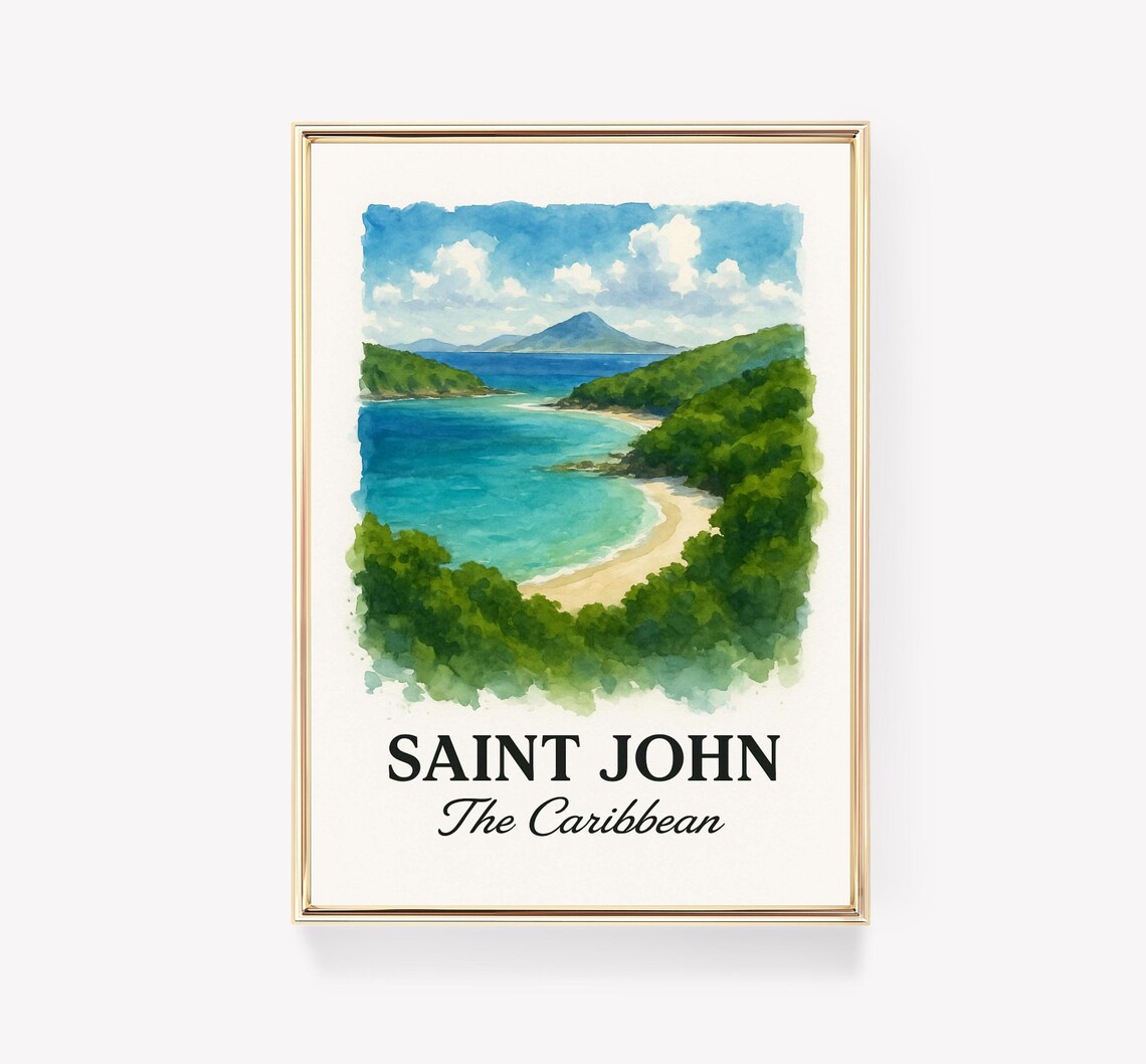Saint John Vintage Travel Poster, Caribbean Art Print