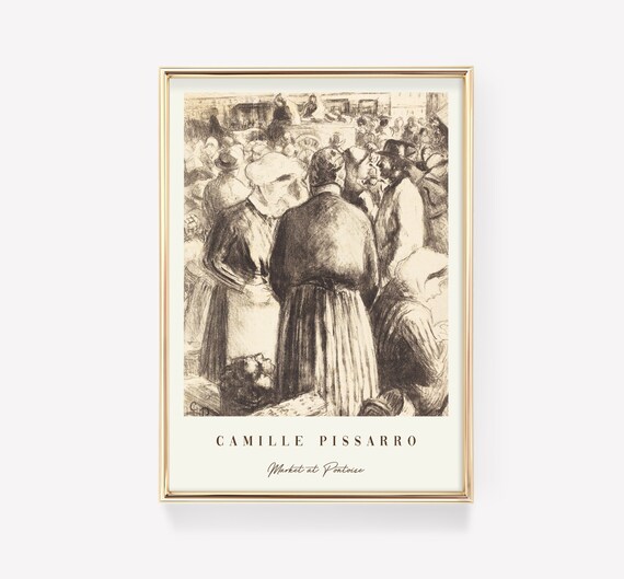 Camille Pissarro Art Print Market At Pontoise Vintage Mid Century Modern Antique Painting Exhibition Poster